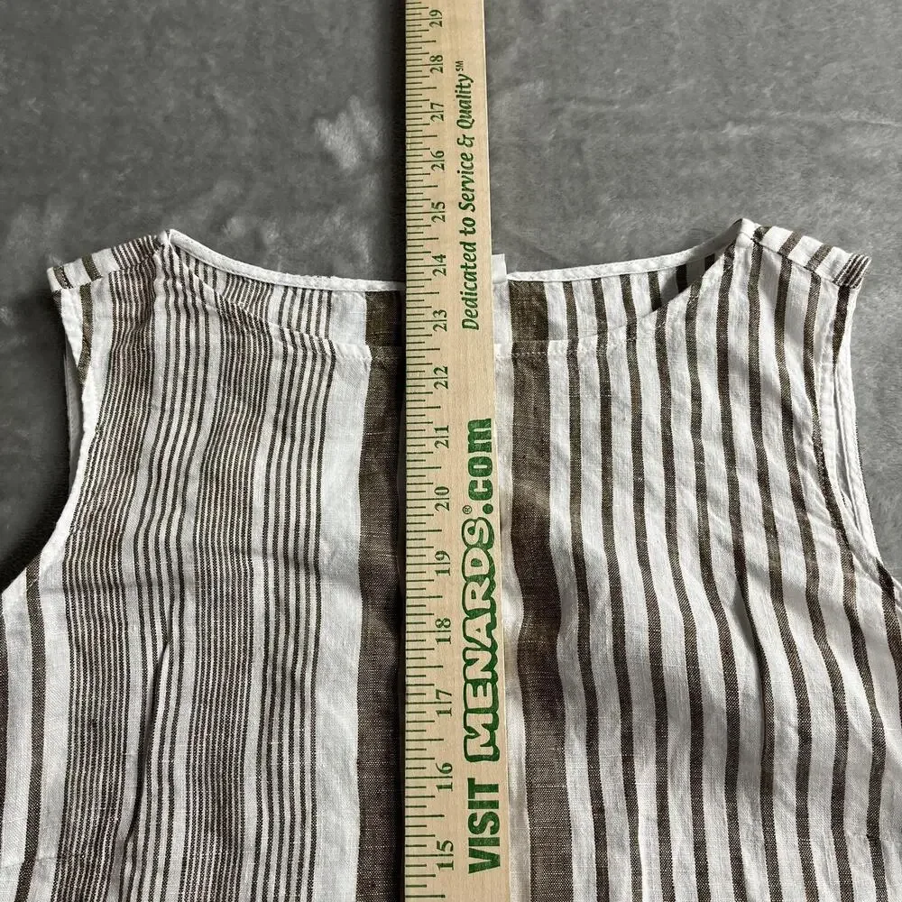 J. Jill Tank Top Womens XS‎ Brown White Striped Linen Tunic Sleeveless Top Boho